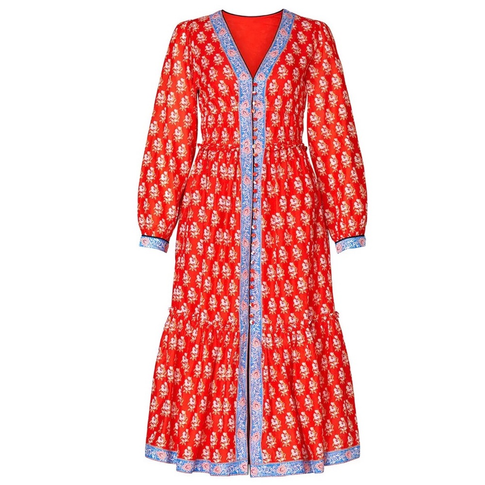 J Crew Button-up tiered dress in classic block print